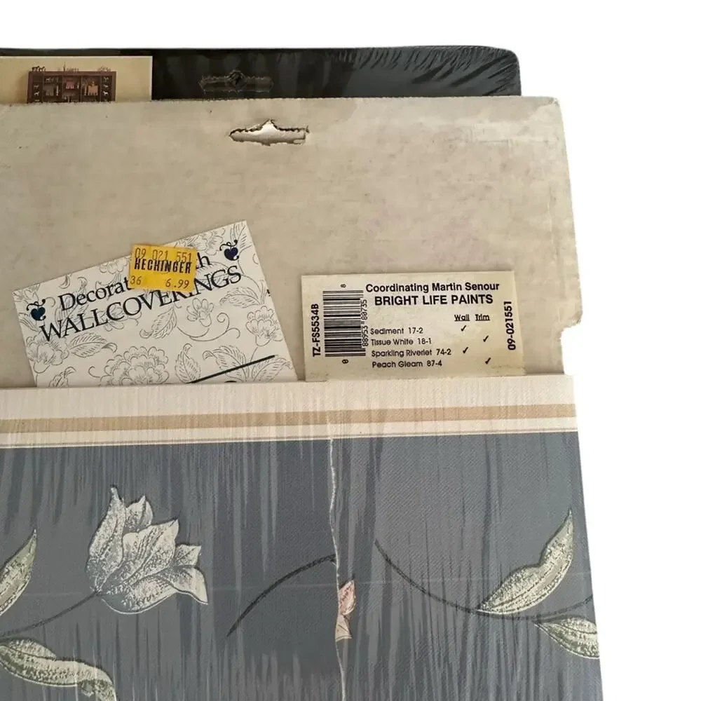 Imperial Vintage Wallpaper Border Cottagecore Tulips Dusty Blue 5yds Ea Lot Of 5